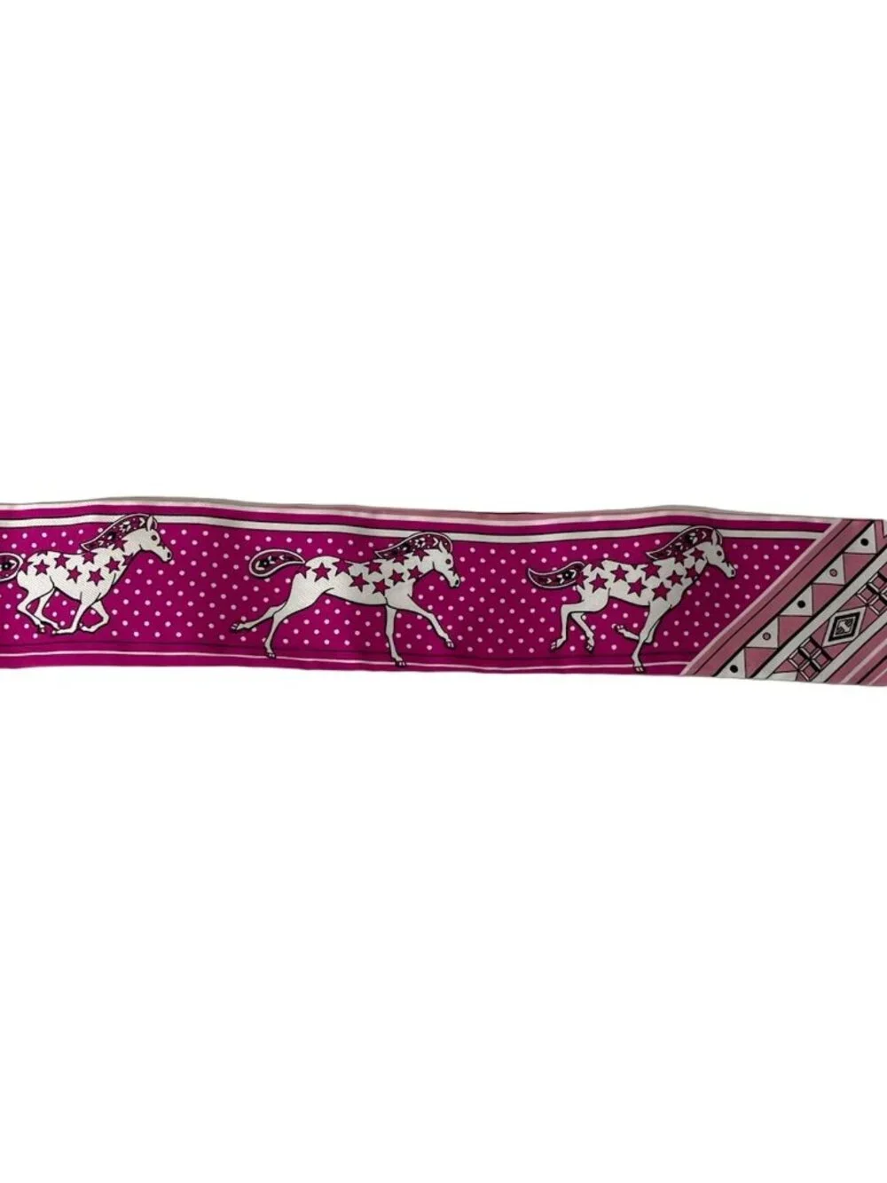 Hermes Scarf Twill Pink White Multi Ribbon Horse Star Dot Pattern